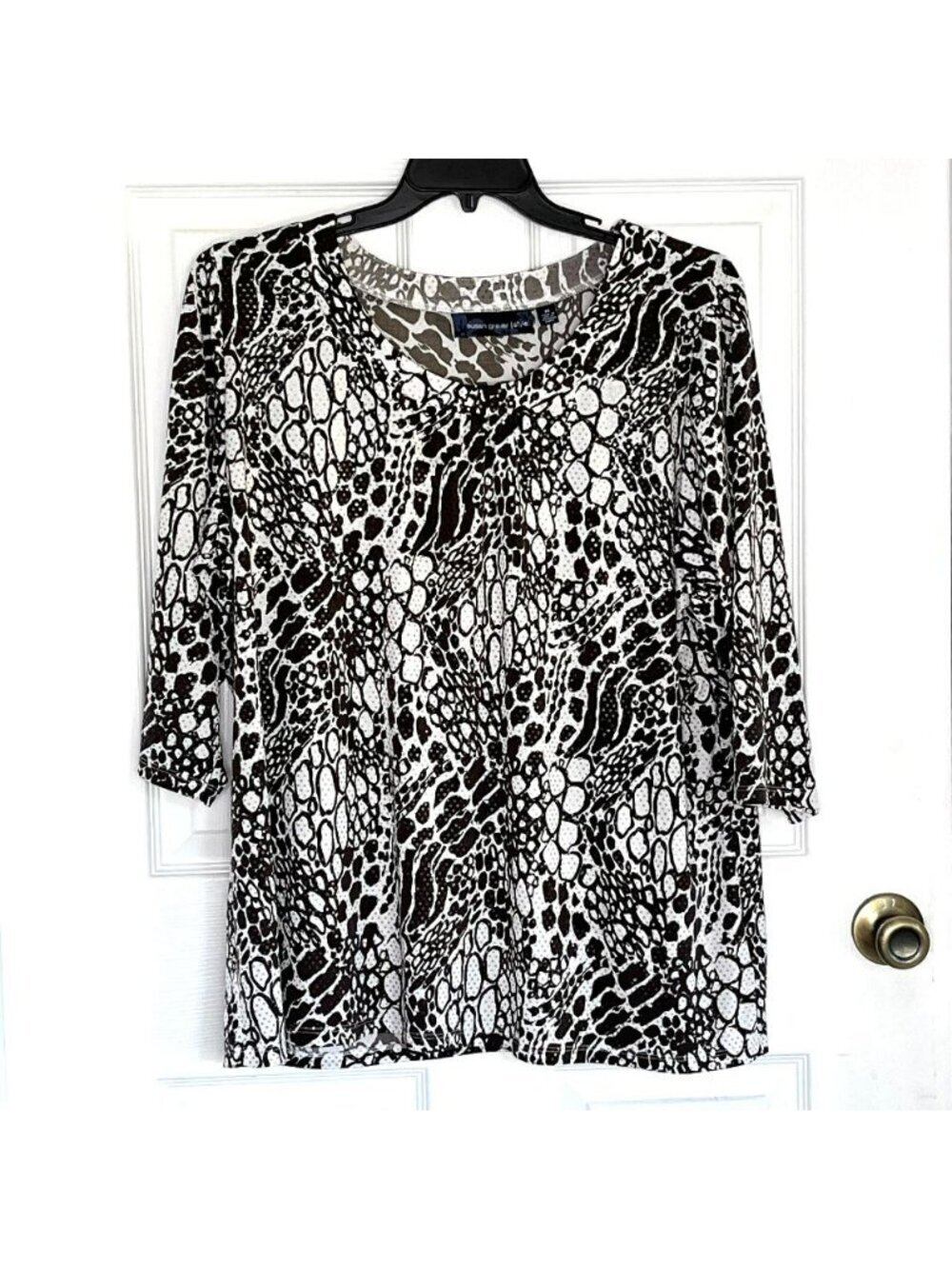 Susan Graver Style Top 2X Animal Print Mob Wife Bling Career Casual Scoop Neck